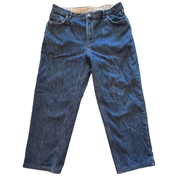 Vintage Lands' End Plaid Flannel Lined Jeans Mens 38 x 40 (ish) Tapered Leg EUC - Picture 2 of 15